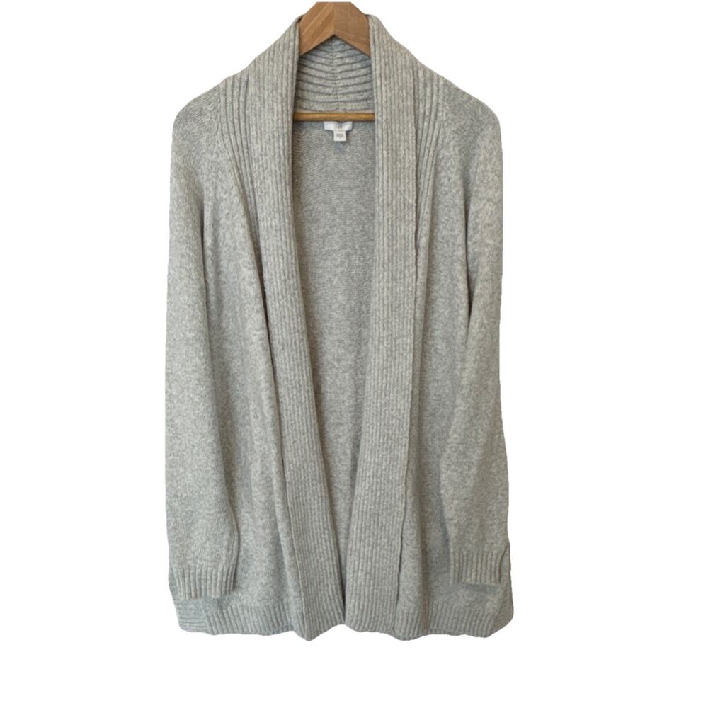 J. Jill Gray Ribbed Knit Open Front Cardigan Sweater Shawl Collar Women's L